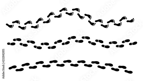 Human footprints set. Footprints human shoes. Footsteps Vector illustration.