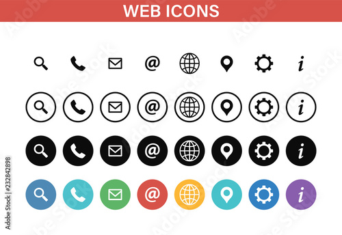 Web and Contact icons set. Vector illustration.