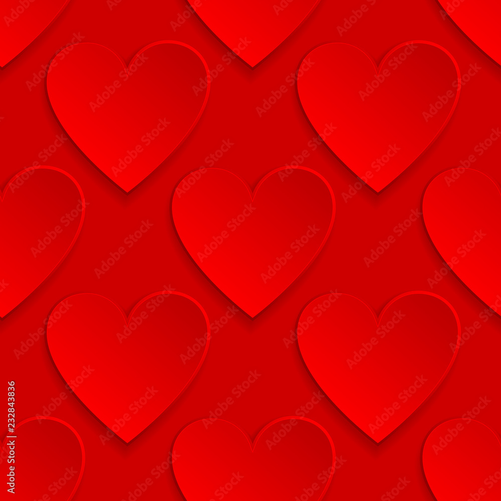 3d red hearts. Seamless pattern