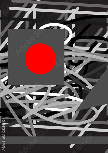 Abstract Art. Black and white with red dot