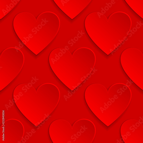 3d red hearts. Seamless pattern