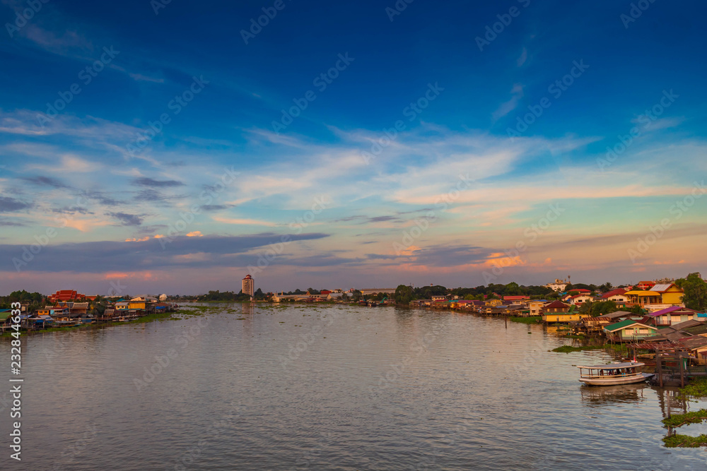 Evening view of Chao Phraya River and sunset