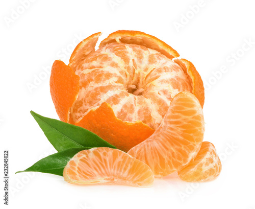 Tangerines with slices isolated on white background