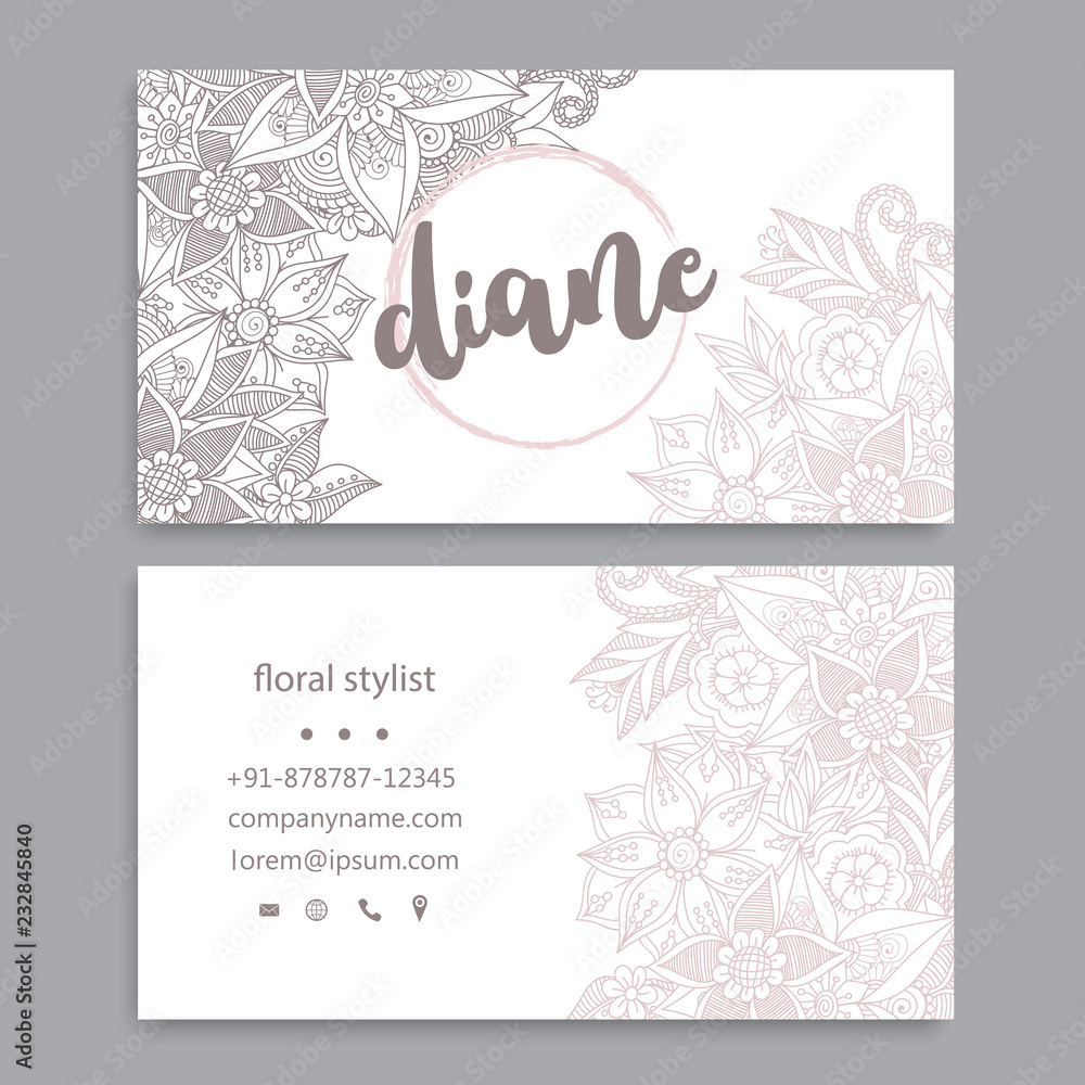 business card template set with colorful flowers