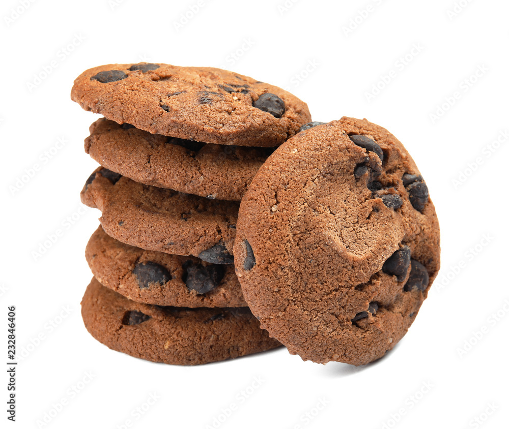 Fototapeta premium Delicious chocolate chip cookies on white background