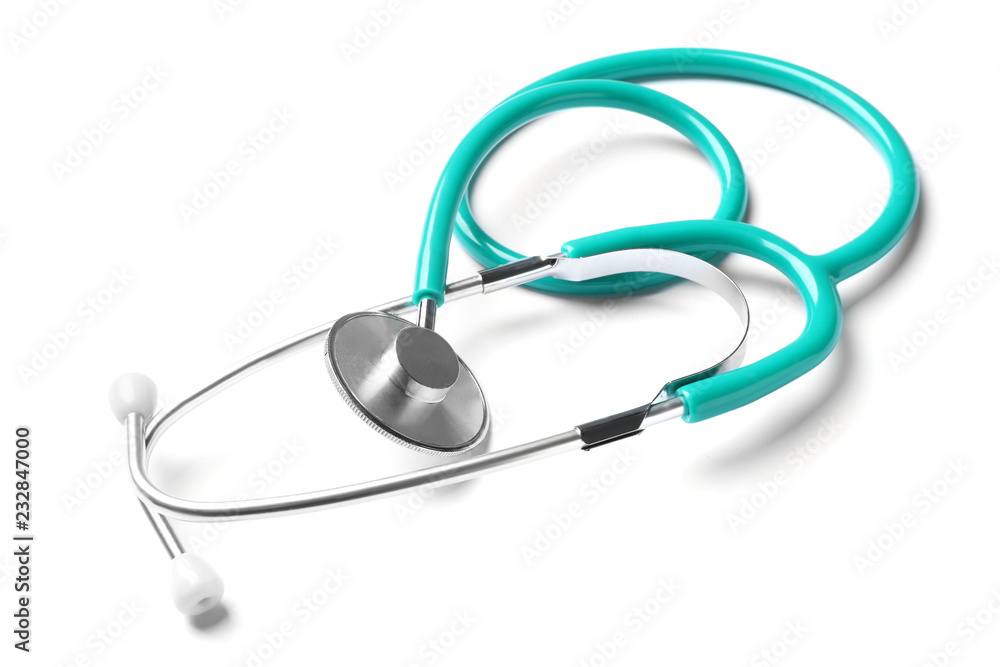 Stethoscope for checking pulse on white background Stethoscope for checking pulse on white background