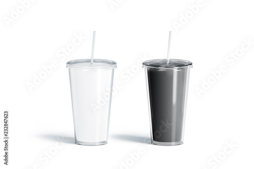Blank black and white acrylic tumbler with straw mockup set,