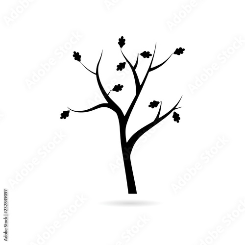 Black Autumn tree with orange leaves icon or logo