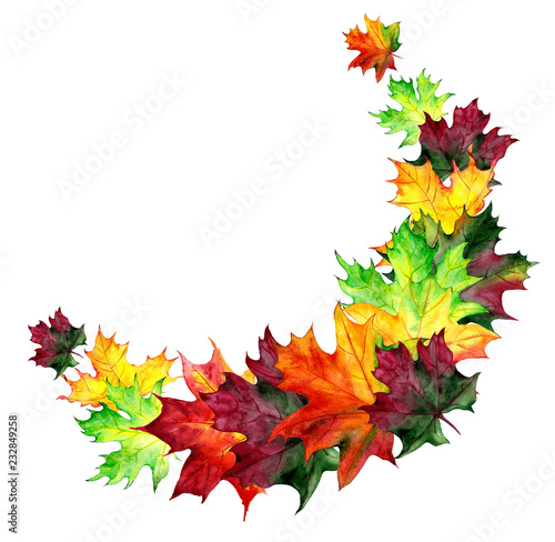 Frame of autumn maple leaves. Painted in watercolor. Template with place for writing text