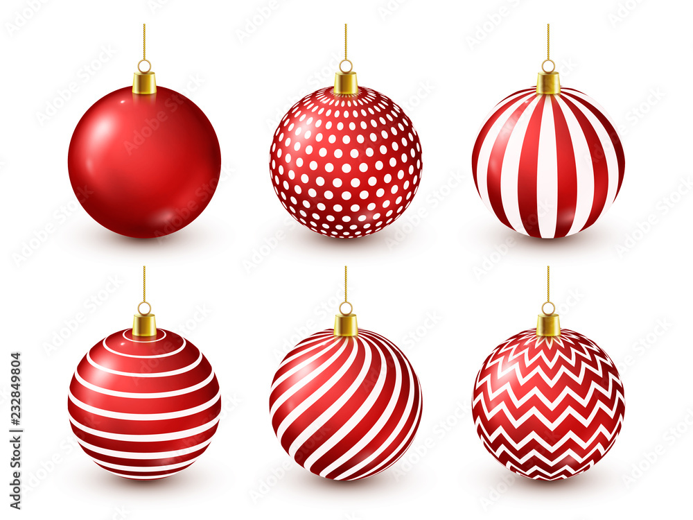Christmas Tree Shiny Red Balls Set. New Year Decoration. Winter Season. December Holidays. Greeting Gift Card Or Banner Element. Christmas Tree Shiny Red Balls Set. New Year Decoration. Winter Season. December Holidays. Greeting Gift Card Or Banner Element.