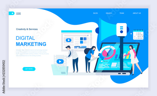 Modern flat design concept of Digital Marketing with decorated small people character for website and mobile website development. UI and UX design. Landing page template. Vector illustration.