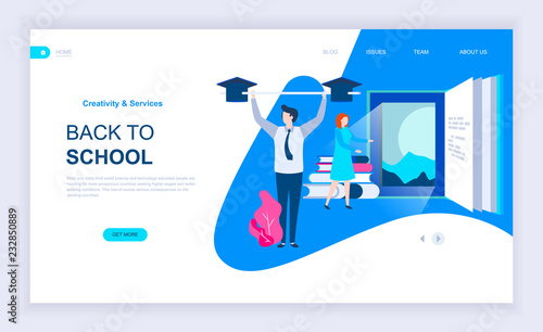 Modern flat design concept of Back to School with decorated small people character for website and mobile website development. UI and UX design. Landing page template. Vector illustration.
