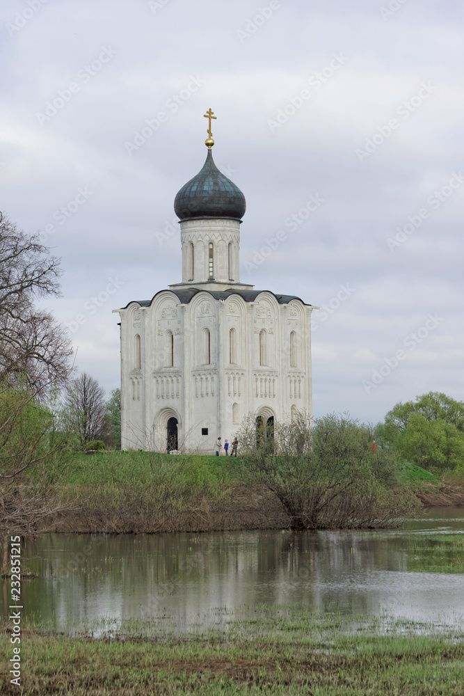 Church of the Intercession on the Nerl on the shore of the pond.