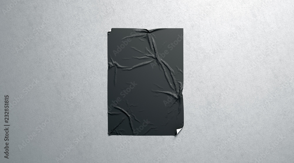 Blank black wheatpaste adhesive poster mockup on textured wall