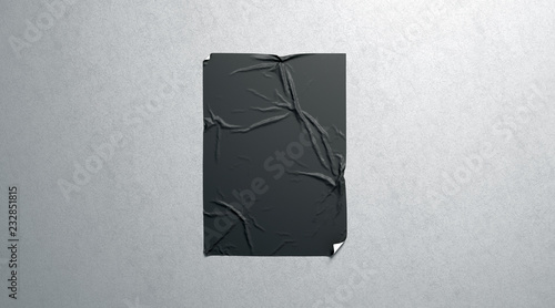 Blank black wheatpaste adhesive poster mockup on textured wall © Alexandr Bognat