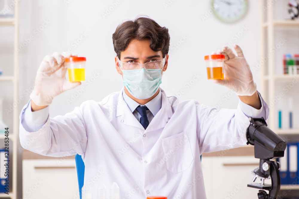Young handsome chemist working in the lab Young handsome chemist working in the lab