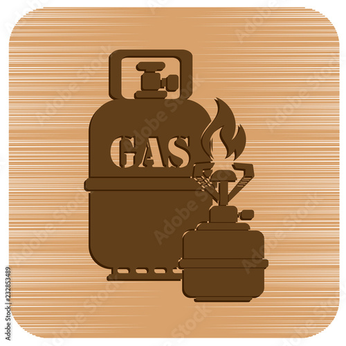 Camping stove with gas bottle icon vector