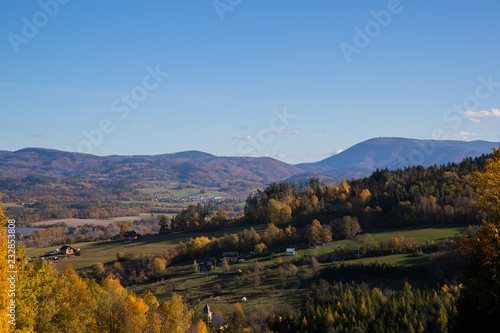 View from the Vesel   Ski Resort at Za  ov   beautiful autumn sunny day during the day.