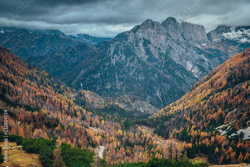 Autumn landscape. Julian Alps in November