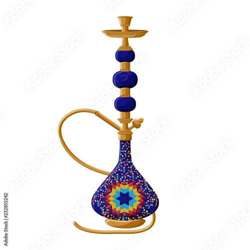 Traditional turkish ceramic blue hookah isolated on white background.