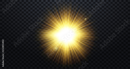 Realistic sun rays. Light effect. Warm orange flare effect. Sunshine, sunbeam. 