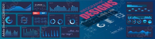 Modern modern infographic vector template with statistics graphs and finance charts. Diagram template and chart graph, graphic information visualization illustration