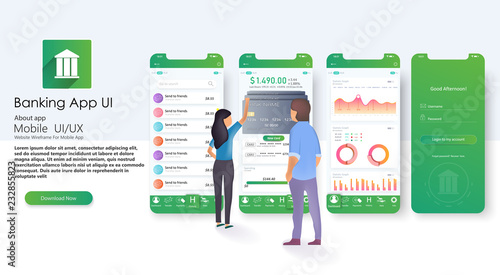 Financial analytics, digital financial services. Phone with a mobile interface of the payment system, money transfers and financial transactions. Vector illustration isometric style.