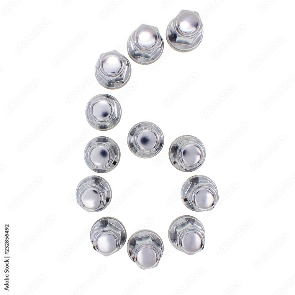 number six - lined with wheel nuts. Car part for auto shop. number six - lined with wheel nuts. Car part for auto shop.
