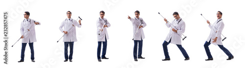 Young doctor physician standing walking isolated on white backgr