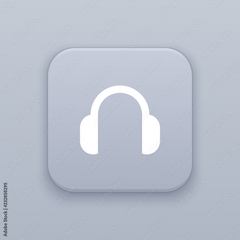 Headphones, gray vector button with white icon Headphones, gray vector button with white icon