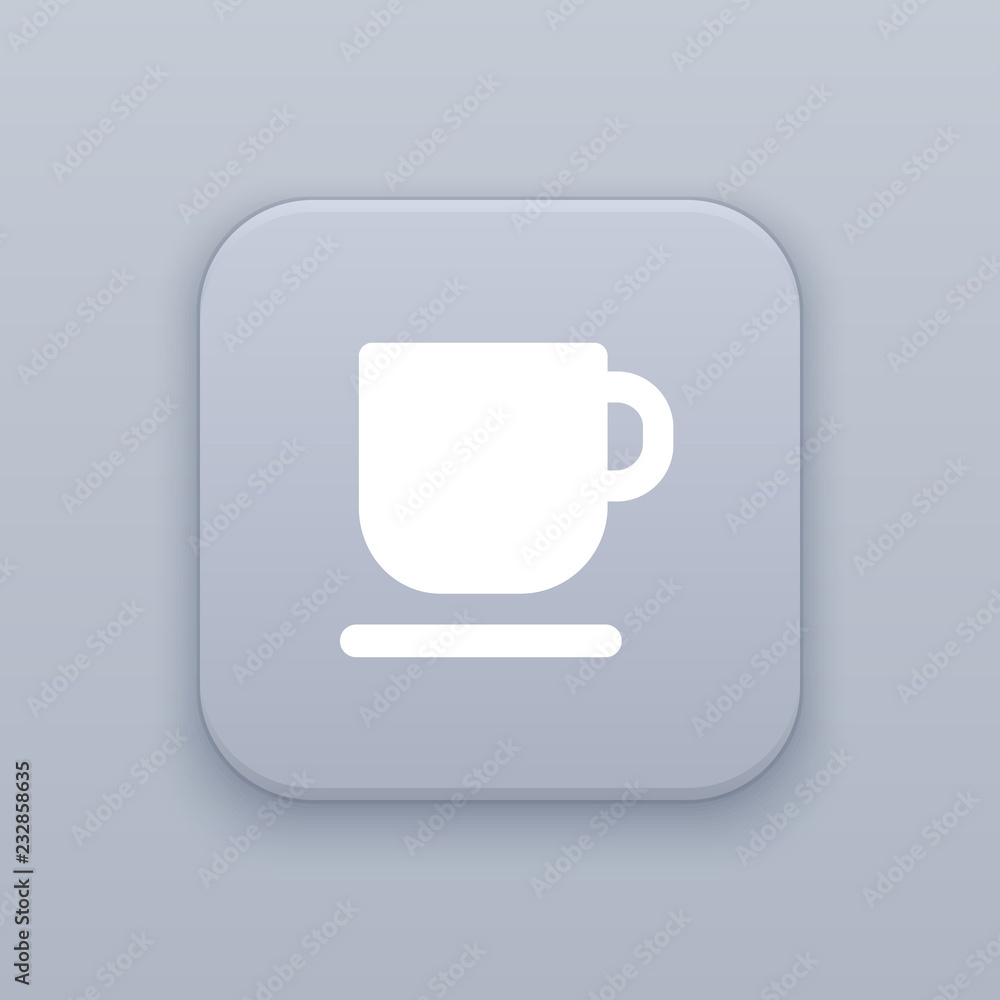 Mug, gray vector button with white icon Mug, gray vector button with white icon