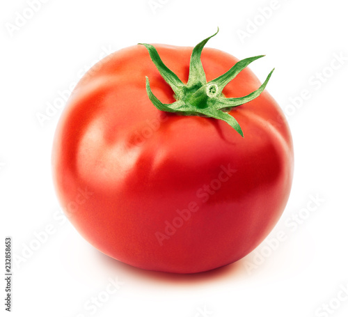 Red tomato isolated on the white background with clipping path. One of the best isolated tomatoes that you have seen.
