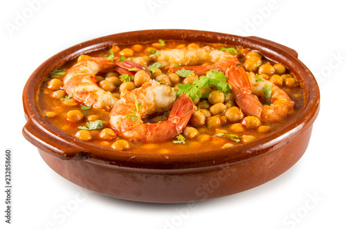 Garbanzos con langostinos photo