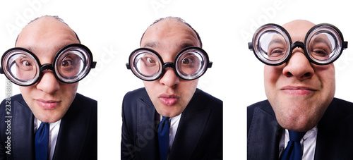 Funny man with glasses isolated on white