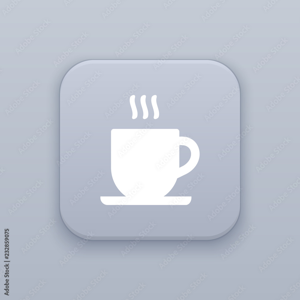 Coffee, gray vector button with white icon
