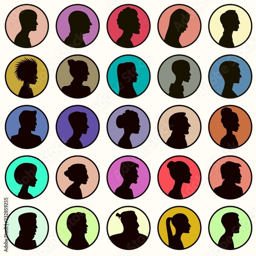set of people faces in profile,silhouette