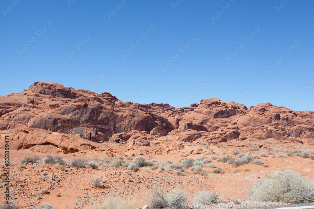 red sandstone rock formations in the Valley of Fire National Park in Nevada USA