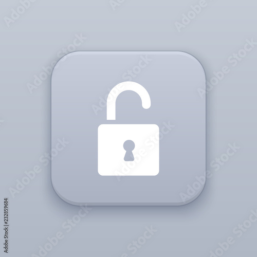 Unlocked, Open, gray vector button with white icon