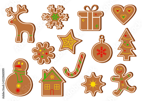 Colored set of ginger cookies. Vector illustration