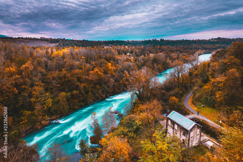 beautiful river landscape fall season - Adda river - Italy travel destination