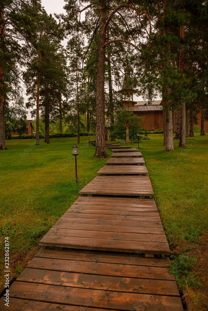 Wooden path to monastery