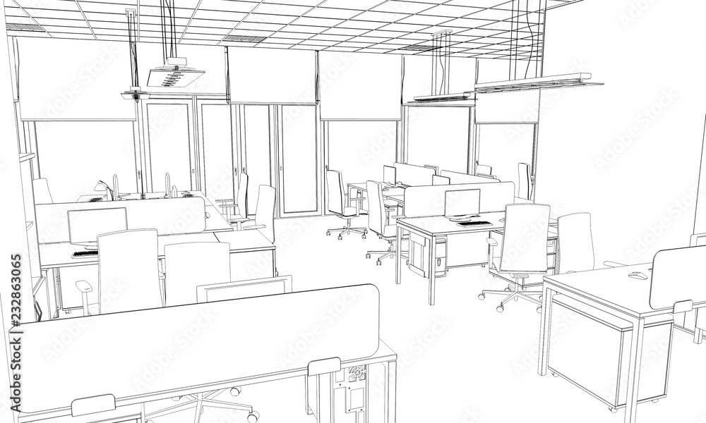 Fototapeta premium office contour visualization, 3D illustration, sketch, outline