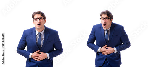 Young sick and unhappy businessman isolated on white background