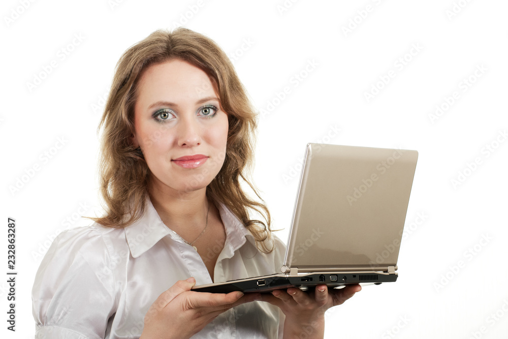 Positive smiling girl with notebook isolated Positive smiling girl with notebook isolated