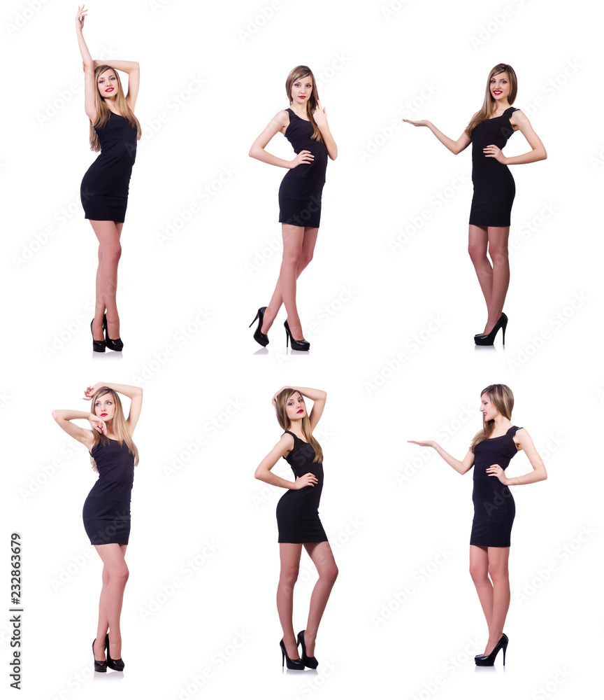 Model wearing fashionable clothing on white Model wearing fashionable clothing on white
