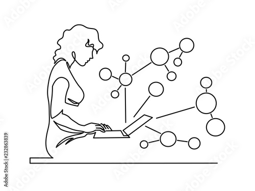 Woman chatting continuous one line vector drawing