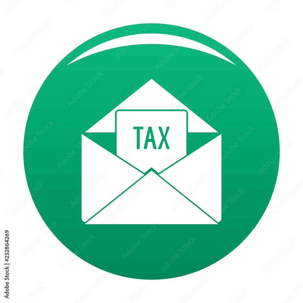 Tax email icon. Simple illustration of tax email vector icon for any design green Tax email icon. Simple illustration of tax email vector icon for any design green