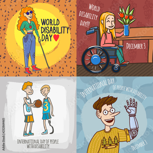Day persons disabilities banner set. Hand drawn set illustration of day persons disabilities vector banner for web design