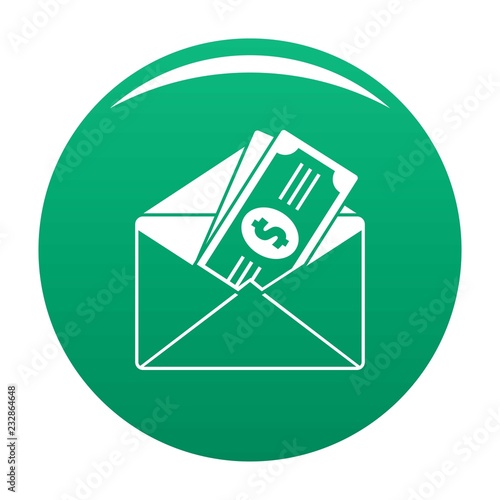 Money in envelope icon. Simple illustration of money in envelope vector icon for any design green