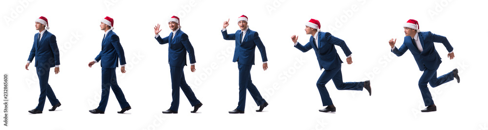 Young busnessman wearing santa hat in christmas concept on white Young busnessman wearing santa hat in christmas concept on white
